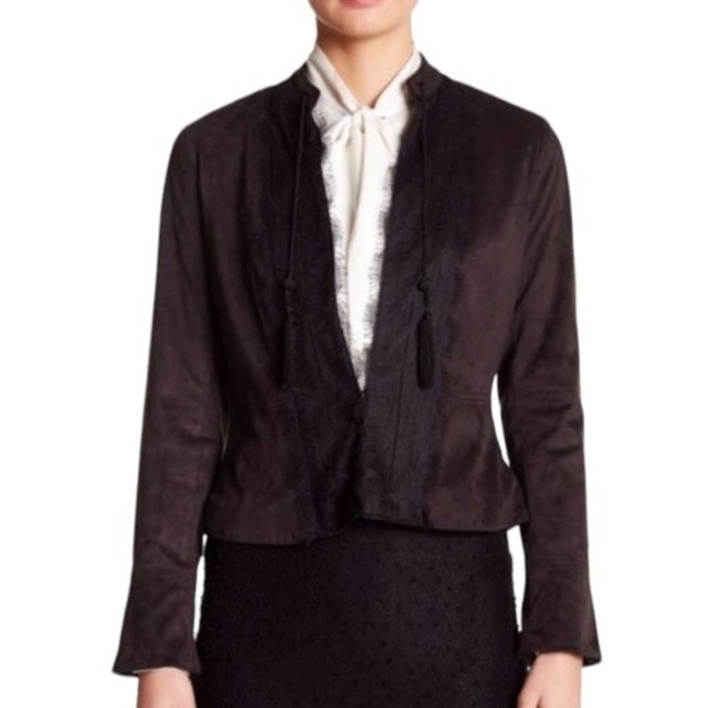 Nanette Lepore Faux Suede Lace Jacket Black Size 6 - Picture 5 of 8